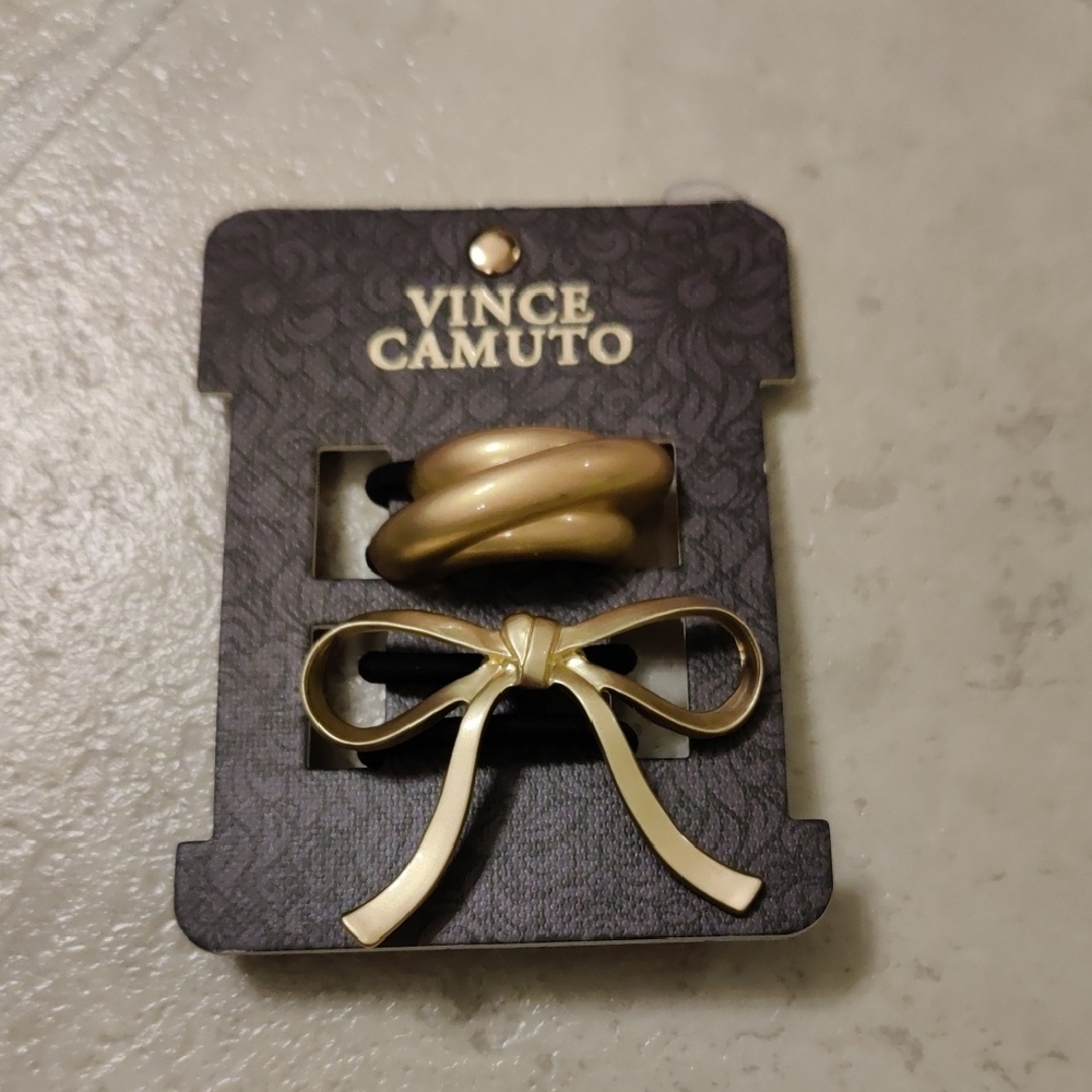 New!Vince Camuto Goldtone Twisted and Bow Hair Ponytail Ties Set Vintage Y2K